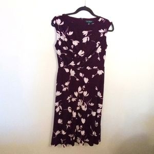 Ralph Lauren Burgundy White Floral Sleeveless Dress Crossover Ruching Size 6P